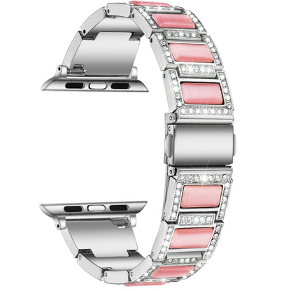 22mm Metal Opal Watch Band For Apple Watch Series 9&8&7 41mm / SE 3&SE 2&6&SE&5&4 40mm / 3&2&1 38mm(Silver Pink) by bashfashion