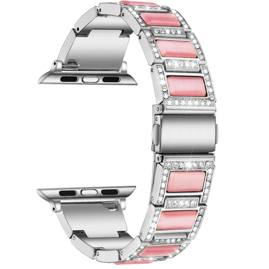 22mm Metal Opal Watch Band For Apple Watch Series 9&8&7 41mm / SE 3&SE 2&6&SE&5&4 40mm / 3&2&1 38mm(Silver Pink) by bashfashion