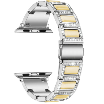22mm Metal Opal Watch Band For Apple Watch Series 9&8&7 41mm / SE 3&SE 2&6&SE&5&4 40mm / 3&2&1 38mm(Silver Yellow) by bashfashion