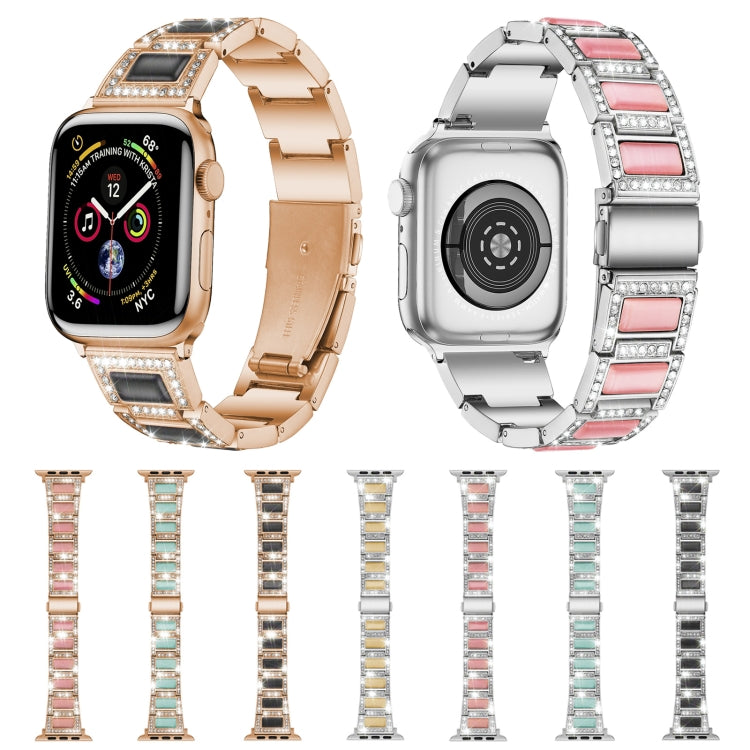 22mm Metal Opal Watch Band For Apple Watch Series 9&8&7 41mm / SE 3&SE 2&6&SE&5&4 40mm / 3&2&1 38mm(Rose Gold+Black) by bashfashion