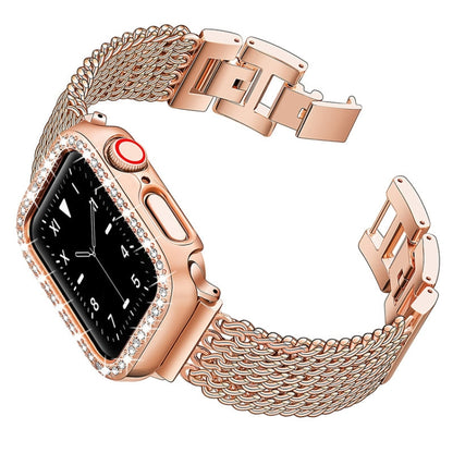 Thin Chain Steel Watch Band For Apple Watch Series 9&8&7 41mm / SE 3&SE 2&6&SE&5&4 40mm / 3&2&1 38mm(Rose Gold) by bashfashion