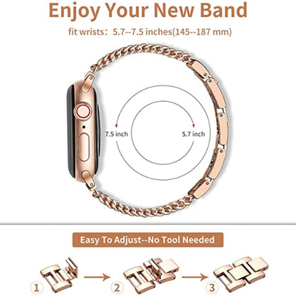Thin Chain Steel Watch Band For Apple Watch Series 9&8&7 41mm / SE 3&SE 2&6&SE&5&4 40mm / 3&2&1 38mm(Gold) by bashfashion