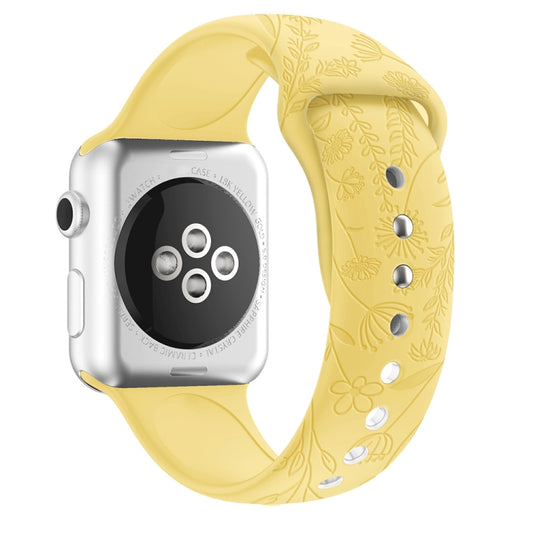 Butterflies Love Flower Embossing Silicone Watch Band For Apple Watch Series 9&8&7 41mm / SE 3&SE 2&6&SE&5&4 40mm / 3&2&1 38mm(Light Yellow) by bashfashion
