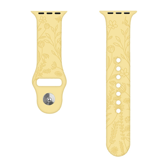 Butterflies Love Flower Embossing Silicone Watch Band For Apple Watch Series 9&8&7 41mm / SE 3&SE 2&6&SE&5&4 40mm / 3&2&1 38mm(Light Yellow) by bashfashion