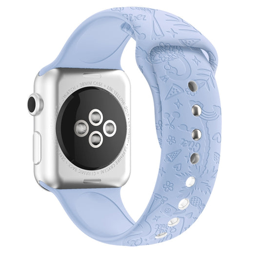 Flamingo Embossing Silicone Watch Band For Apple Watch Ultra 49mm&Watch Ultra 2 49mm / Series 9&8&7 45mm / SE 3&SE 2&6&SE&5&4 44mm / 3&2&1 42mm(Grey Blue) by bashfashion