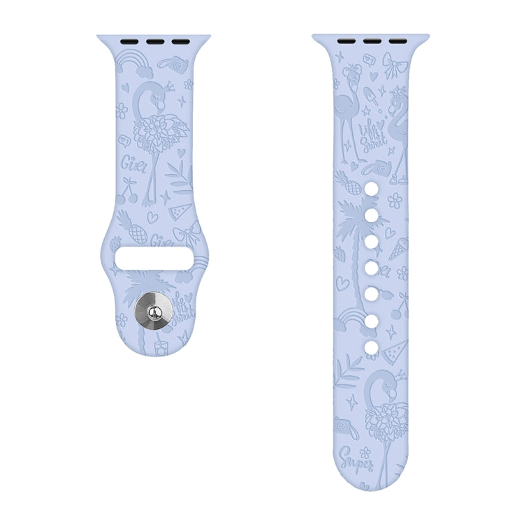 Flamingo Embossing Silicone Watch Band For Apple Watch Ultra 49mm&Watch Ultra 2 49mm / Series 9&8&7 45mm / SE 3&SE 2&6&SE&5&4 44mm / 3&2&1 42mm(Grey Blue) by bashfashion