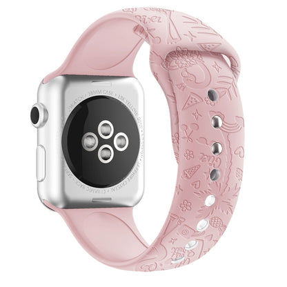 Flamingo Embossing Silicone Watch Band For Apple Watch Ultra 49mm&Watch Ultra 2 49mm / Series 9&8&7 45mm / SE 3&SE 2&6&SE&5&4 44mm / 3&2&1 42mm(Retro Rose) by bashfashion