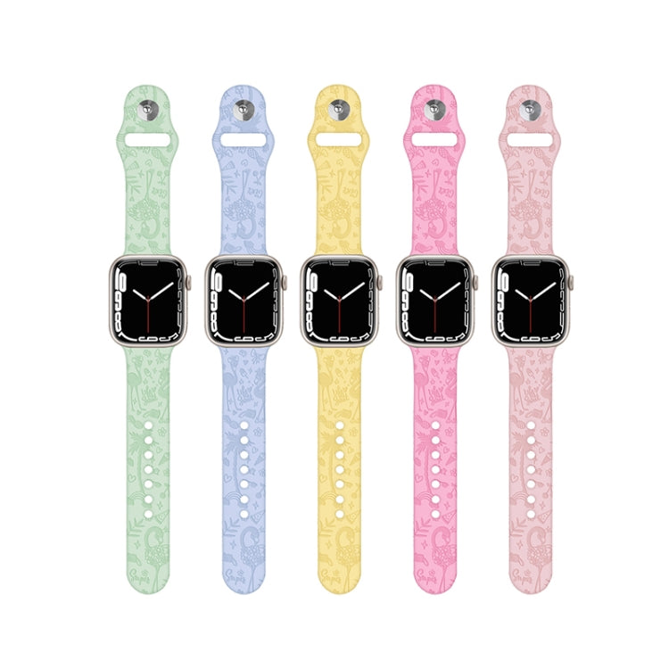 Flamingo Embossing Silicone Watch Band For Apple Watch Ultra 49mm&Watch Ultra 2 49mm / Series 9&8&7 45mm / SE 3&SE 2&6&SE&5&4 44mm / 3&2&1 42mm(Grey Blue) by bashfashion