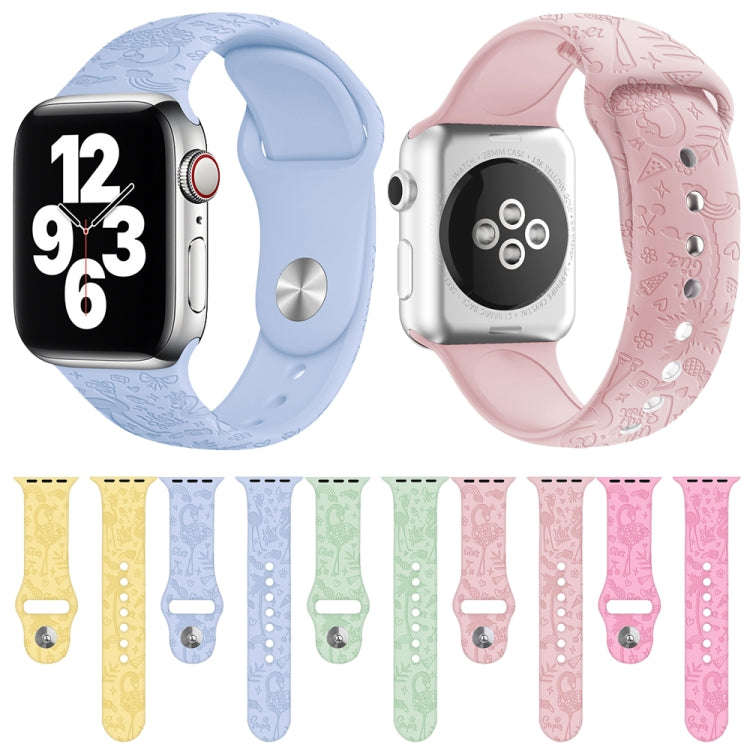 Flamingo Embossing Silicone Watch Band For Apple Watch Ultra 49mm&Watch Ultra 2 49mm / Series 9&8&7 45mm / SE 3&SE 2&6&SE&5&4 44mm / 3&2&1 42mm(Grey Blue) by bashfashion