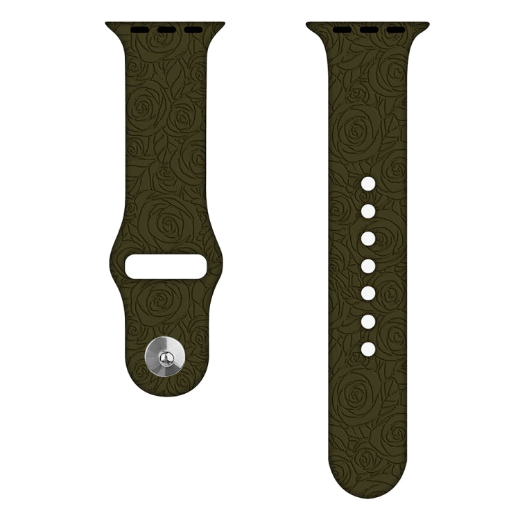 Rose Embossing Silicone Watch Band For Apple Watch Series 9&8&7 41mm / SE 3&SE 2&6&SE&5&4 40mm / 3&2&1 38mm(Khaki) by bashfashion