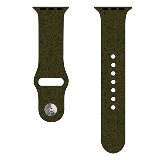 Rose Embossing Silicone Watch Band For Apple Watch Series 9&8&7 41mm / SE 3&SE 2&6&SE&5&4 40mm / 3&2&1 38mm(Khaki) by bashfashion