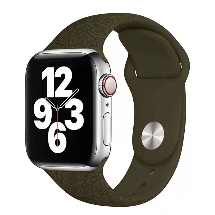 Rose Embossing Silicone Watch Band For Apple Watch Series 9&8&7 41mm / SE 3&SE 2&6&SE&5&4 40mm / 3&2&1 38mm(Khaki) by bashfashion
