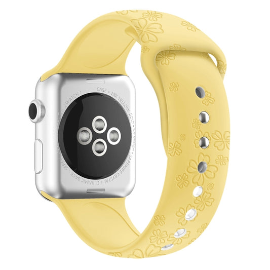 Four-leaf Clover Embossing Silicone Watch Band For Apple Watch Series 9&8&7 41mm / SE 3&SE 2&6&SE&5&4 40mm / 3&2&1 38mm(Light Yellow) by bashfashion
