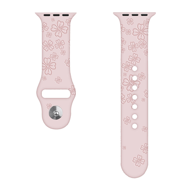 Four-leaf Clover Embossing Silicone Watch Band For Apple Watch Ultra 49mm&Watch Ultra 2 49mm / Series 9&8&7 45mm / SE 3&SE 2&6&SE&5&4 44mm / 3&2&1 42mm(Pink Sand) by bashfashion