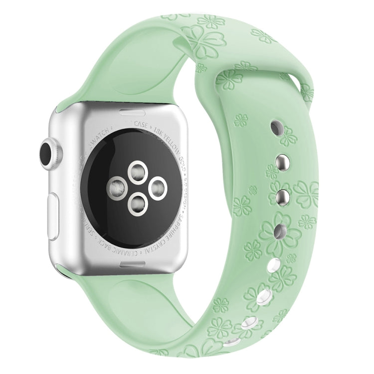 Four-leaf Clover Embossing Silicone Watch Band For Apple Watch Ultra 49mm&Watch Ultra 2 49mm / Series 9&8&7 45mm / SE 3&SE 2&6&SE&5&4 44mm / 3&2&1 42mm(Light Green) by bashfashion
