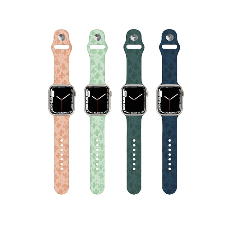 Cactus Embossing Silicone Watch Band For Apple Watch Ultra 49mm&Watch Ultra 2 49mm / Series 9&8&7 45mm / SE 3&SE 2&6&SE&5&4 44mm / 3&2&1 42mm(Dark Blue) by bashfashion