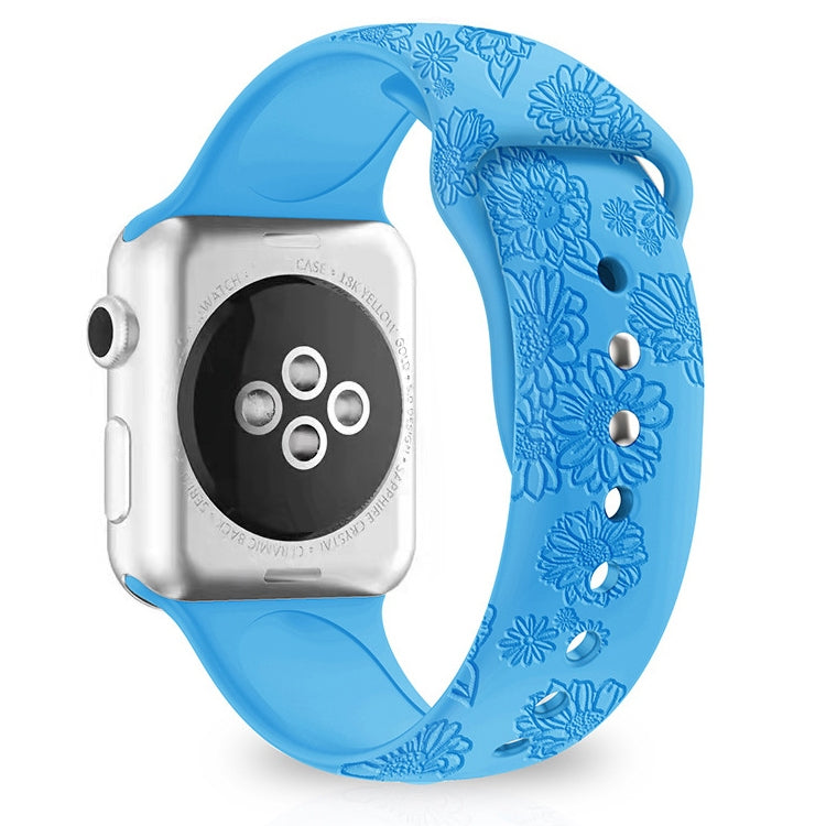 Sunflower Embossing Silicone Watch Band For Apple Watch Ultra 49mm&Watch Ultra 2 49mm / Series 9&8&7 45mm / SE 3&SE 2&6&SE&5&4 44mm / 3&2&1 42mm(Blue) by bashfashion