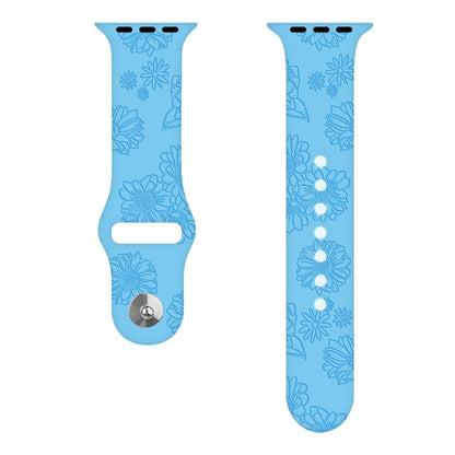 Sunflower Embossing Silicone Watch Band For Apple Watch Ultra 49mm&Watch Ultra 2 49mm / Series 9&8&7 45mm / SE 3&SE 2&6&SE&5&4 44mm / 3&2&1 42mm(Blue) by bashfashion