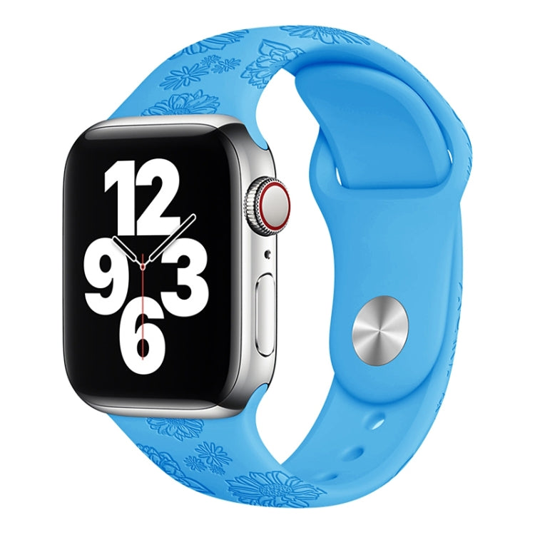 Sunflower Embossing Silicone Watch Band For Apple Watch Ultra 49mm&Watch Ultra 2 49mm / Series 9&8&7 45mm / SE 3&SE 2&6&SE&5&4 44mm / 3&2&1 42mm(Blue) by bashfashion