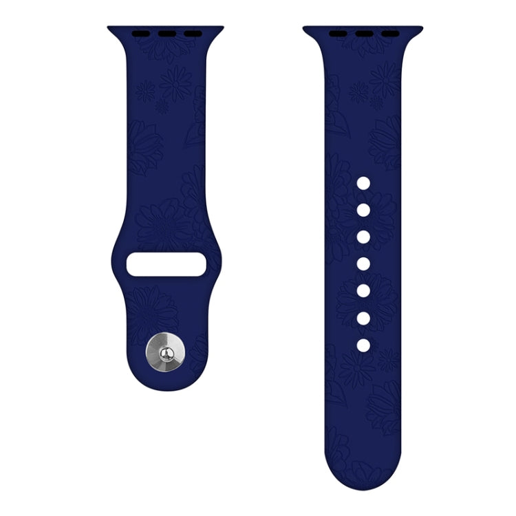 Sunflower Embossing Silicone Watch Band For Apple Watch Ultra 49mm&Watch Ultra 2 49mm / Series 9&8&7 45mm / SE 3&SE 2&6&SE&5&4 44mm / 3&2&1 42mm(Dark Blue) by bashfashion