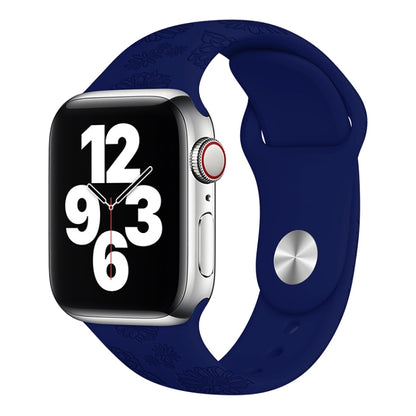 Sunflower Embossing Silicone Watch Band For Apple Watch Ultra 49mm&Watch Ultra 2 49mm / Series 9&8&7 45mm / SE 3&SE 2&6&SE&5&4 44mm / 3&2&1 42mm(Dark Blue) by bashfashion