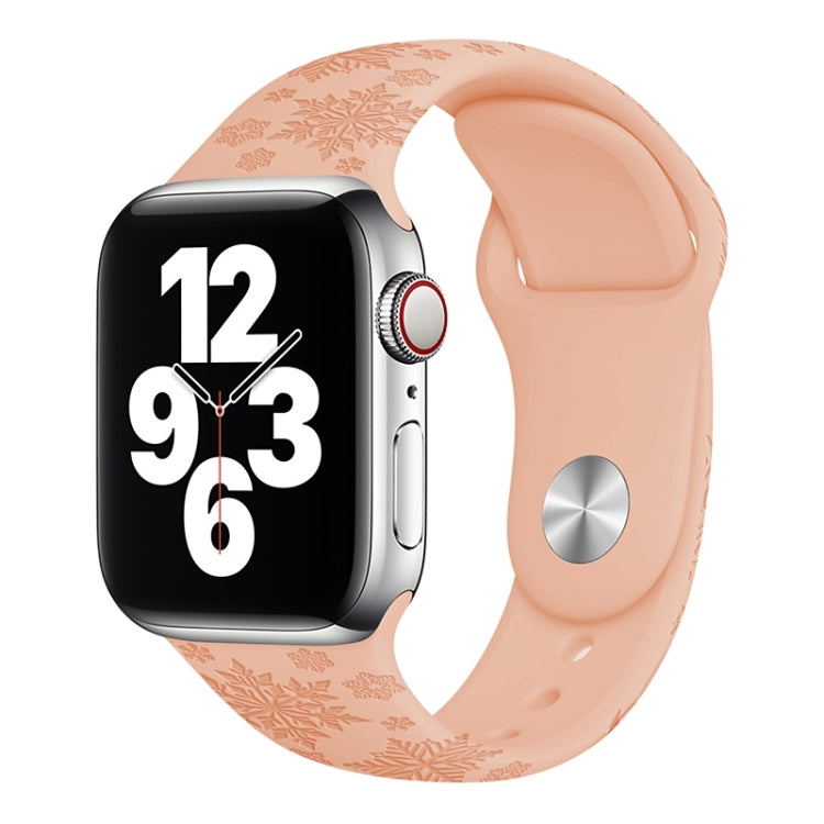Snowflake Embossing Silicone Watch Band For Apple Watch Ultra 49mm&Watch Ultra 2 49mm / Series 9&8&7 45mm / SE 3&SE 2&6&SE&5&4 44mm / 3&2&1 42mm(Apricot Pink) by bashfashion