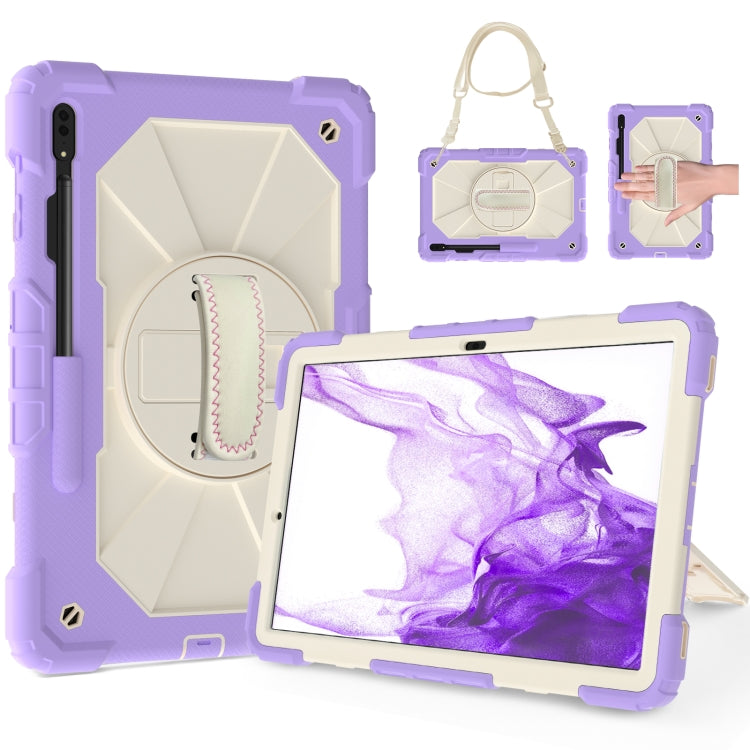 For Samsung Galaxy Tab S8+ 12.4 inch SM-X800 / SM-X806 Contrast Color Robot Shockproof Silicone + PC Tablet Case(Lotus Root Purple Beige) by bashfashion