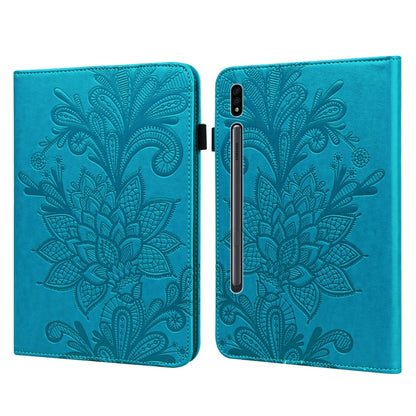 Lace Flower Embossing Pattern Leather Tablet Case For Samsung Galaxy Tab S8(Blue) by bashfashion