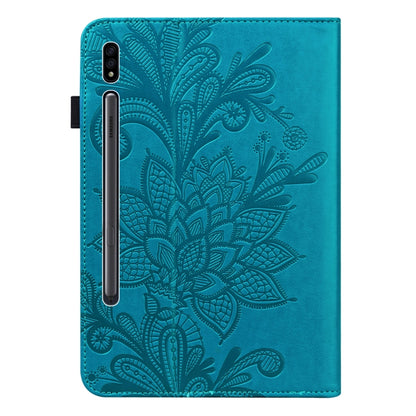 Lace Flower Embossing Pattern Leather Tablet Case For Samsung Galaxy Tab S8(Blue) by bashfashion