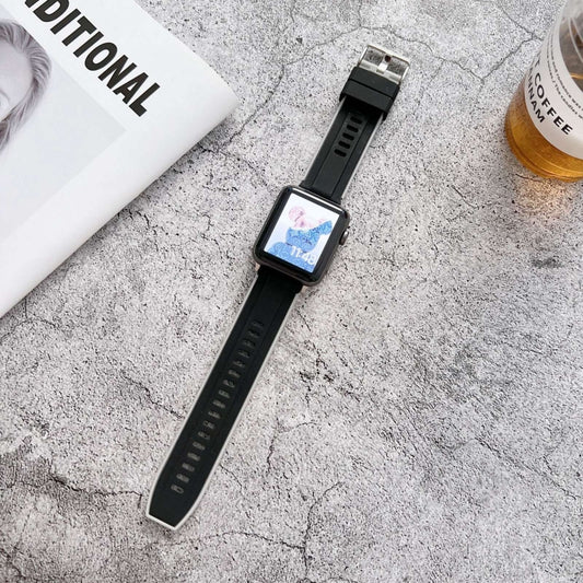 Two-color Silicone Watch Band For Apple Watch Series 9&8&7 41mm / SE 3&SE 2&6&SE&5&4 40mm / 3&2&1 38mm(Black + Silver) by bashfashion