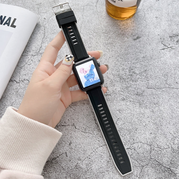 Two-color Silicone Watch Band For Apple Watch Series 9&8&7 41mm / SE 3&SE 2&6&SE&5&4 40mm / 3&2&1 38mm(Black + Red) by bashfashion