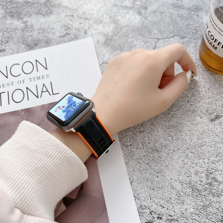 Two-color Silicone Watch Band For Apple Watch Series 9&8&7 41mm / SE 3&SE 2&6&SE&5&4 40mm / 3&2&1 38mm(Black + Silver) by bashfashion