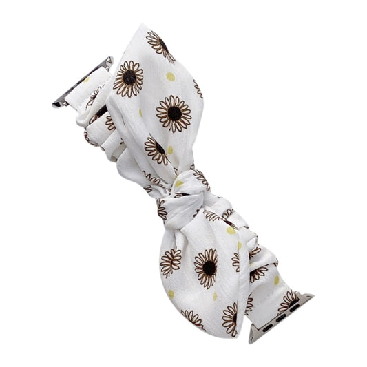 Single Loop Elasticity Cloth Watch Band For Apple Watch Ultra 49mm&Watch Ultra 2 49mm / Series 9&8&7 45mm / SE 3&SE 2&6&SE&5&4 44mm / 3&2&1 42mm(White + Sunflower) by bashfashion