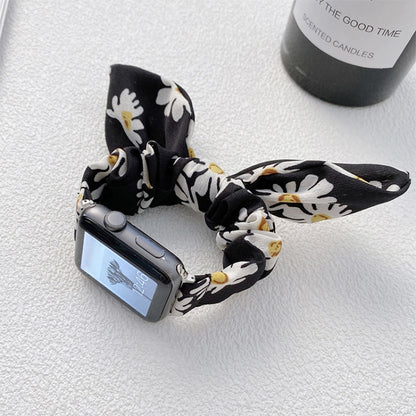 Single Loop Elasticity Cloth Watch Band For Apple Watch Ultra 49mm&Watch Ultra 2 49mm / Series 9&8&7 45mm / SE 3&SE 2&6&SE&5&4 44mm / 3&2&1 42mm(Black + Sunflower) by bashfashion