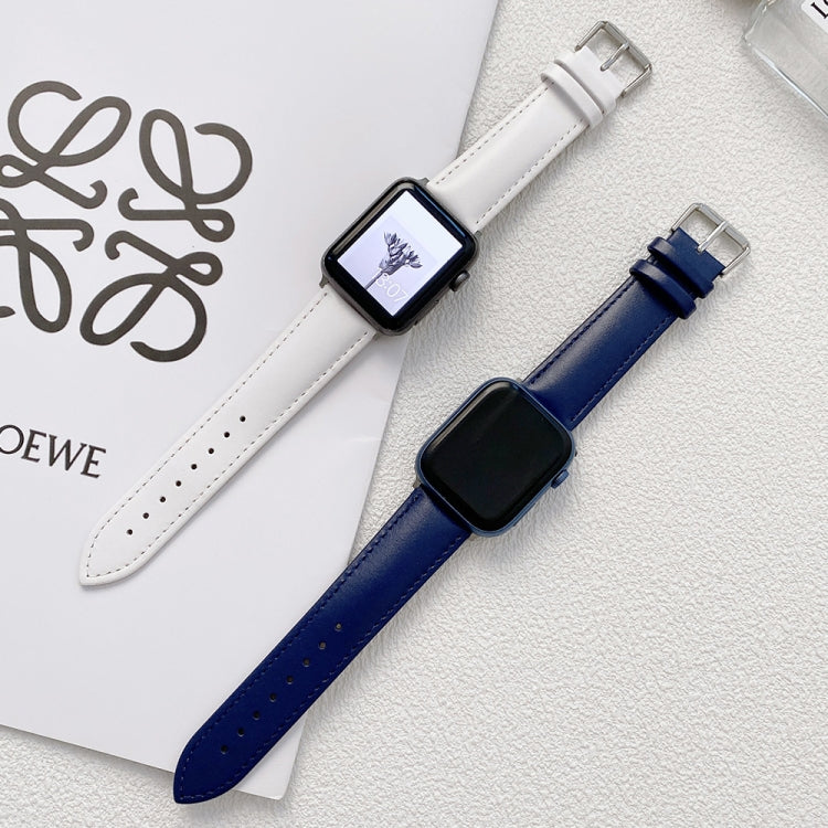 Glossy Leather Watch Band For Apple Watch Ultra 49mm&Watch Ultra 2 49mm / Series 9&8&7 45mm / SE 3&SE 2&6&SE&5&4 44mm / 3&2&1 42mm(Blue) by bashfashion