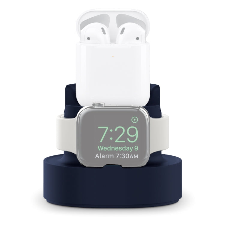 A001 3 In 1 Silicone Charging Holder for iPhone / iWatch / AirPods(Dark Blue) by bashfashion
