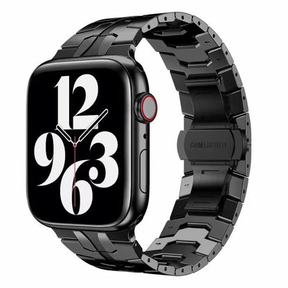 Butterfly Buckle Metal Watch Band For Apple Watch Series 9&8&7 41mm / SE 3&SE 2&6&SE&5&4 40mm / 3&2&1 38mm(Black) by bashfashion