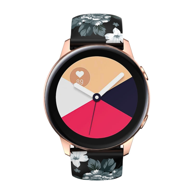 For Samsung Galaxy Watch Active Printing Butterfly Buckle Silicone Watch Band(Grey Flowers) by bashfashion