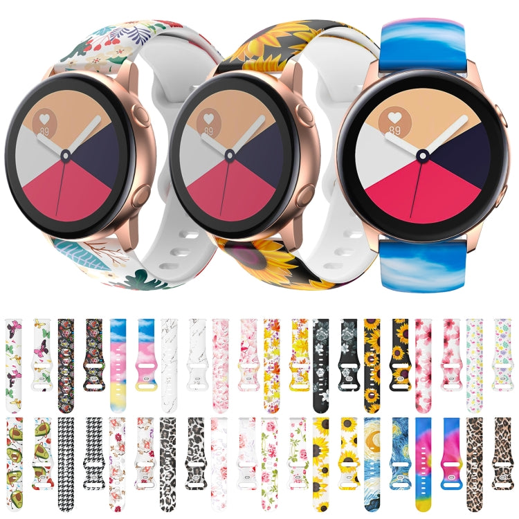 For Samsung Galaxy Watch Active Printing Butterfly Buckle Silicone Watch Band(Grey Flowers) by bashfashion