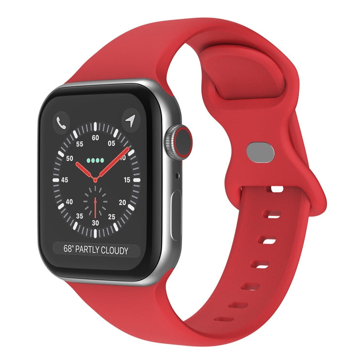Butterfly Buckle Silicone Watch Band, Size: S For Apple Watch Ultra 49mm&Watch Ultra 2 49mm / Series 9&8&7 45mm / SE 3&SE 2&6&SE&5&4 44mm / 3&2&1 42mm(Rose Red) by bashfashion