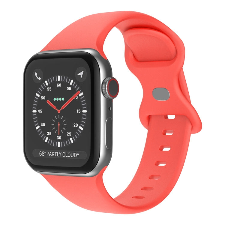 Butterfly Buckle Silicone Watch Band, Size: S For Apple Watch Ultra 49mm&Watch Ultra 2 49mm / Series 9&8&7 45mm / SE 3&SE 2&6&SE&5&4 44mm / 3&2&1 42mm(Coral Red) by bashfashion
