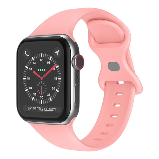 Butterfly Buckle Silicone Watch Band, Size: S For Apple Watch Ultra 49mm&Watch Ultra 2 49mm / Series 9&8&7 45mm / SE 3&SE 2&6&SE&5&4 44mm / 3&2&1 42mm(Light Pink) by bashfashion