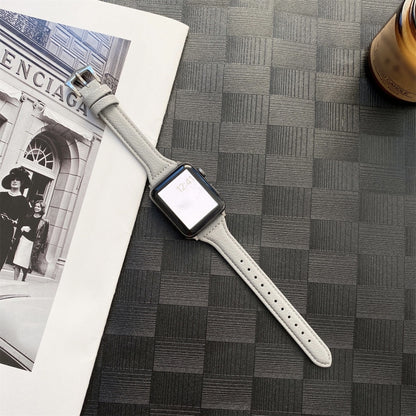 Small Waist Lychee Texture Watch Band For Apple Watch Series 9&8&7 41mm / SE 3&SE 2&6&SE&5&4 40mm / 3&2&1 38mm(Grey) by bashfashion