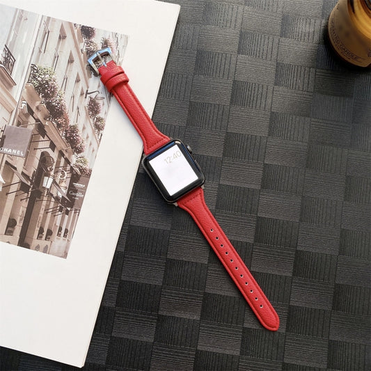 Small Waist Lychee Texture Watch Band For Apple Watch Series 9&8&7 41mm / SE 3&SE 2&6&SE&5&4 40mm / 3&2&1 38mm(Red) by bashfashion