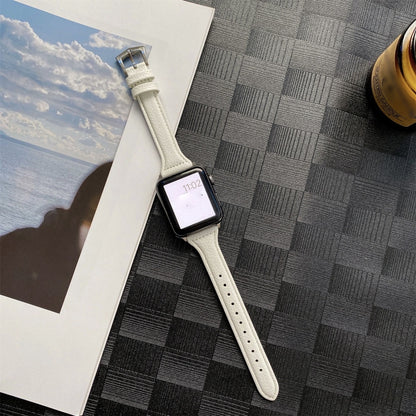 Small Waist Lychee Texture Watch Band For Apple Watch Series 9&8&7 41mm / SE 3&SE 2&6&SE&5&4 40mm / 3&2&1 38mm(White) by bashfashion