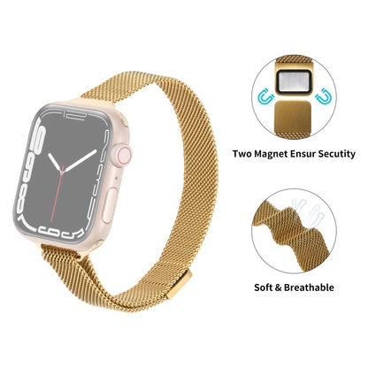 Milanese Small Waist Watch Band For Apple Watch Ultra 49mm&Watch Ultra 2 49mm / Series 9&8&7 45mm / SE 3&SE 2&6&SE&5&4 44mm / 3&2&1 42mm(Gold) by bashfashion