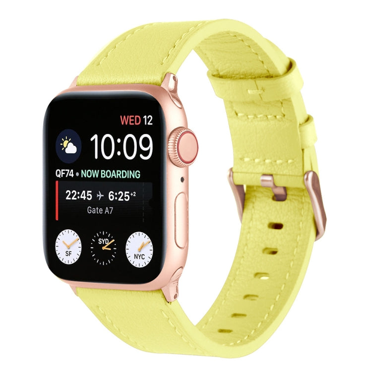 Small Waist Genuine Leather Watch Band For Apple Watch Series 9&8&7 41mm / SE 3&SE 2&6&SE&5&4 40mm / 3&2&1 38mm(Light Yellow) by bashfashion