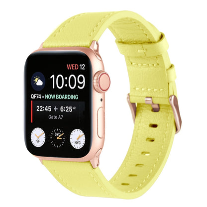 Small Waist Genuine Leather Watch Band For Apple Watch Series 9&8&7 41mm / SE 3&SE 2&6&SE&5&4 40mm / 3&2&1 38mm(Light Yellow) by bashfashion