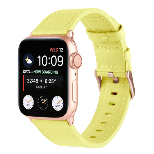Small Waist Genuine Leather Watch Band For Apple Watch Series 9&8&7 41mm / SE 3&SE 2&6&SE&5&4 40mm / 3&2&1 38mm(Light Yellow) by bashfashion