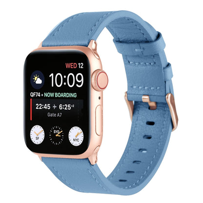 Small Waist Genuine Leather Watch Band For Apple Watch Series 9&8&7 41mm / SE 3&SE 2&6&SE&5&4 40mm / 3&2&1 38mm(Lake Blue) by bashfashion